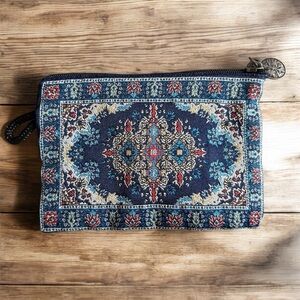 Ornate Blue and Red Woven Tapestry Coin Purse 5.5” Oriental Pattern